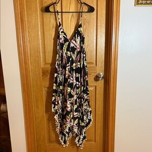 Goa Floral Black Maxi Dress with Pom Pom Hem